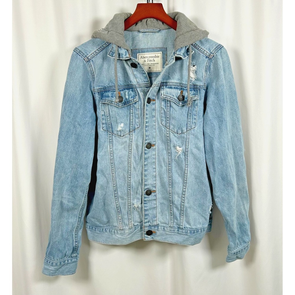 Abercrombie & Fitch‎ Denim Jacket Men's Medium Hoodie Pocket Jeans Ranch Trunker
